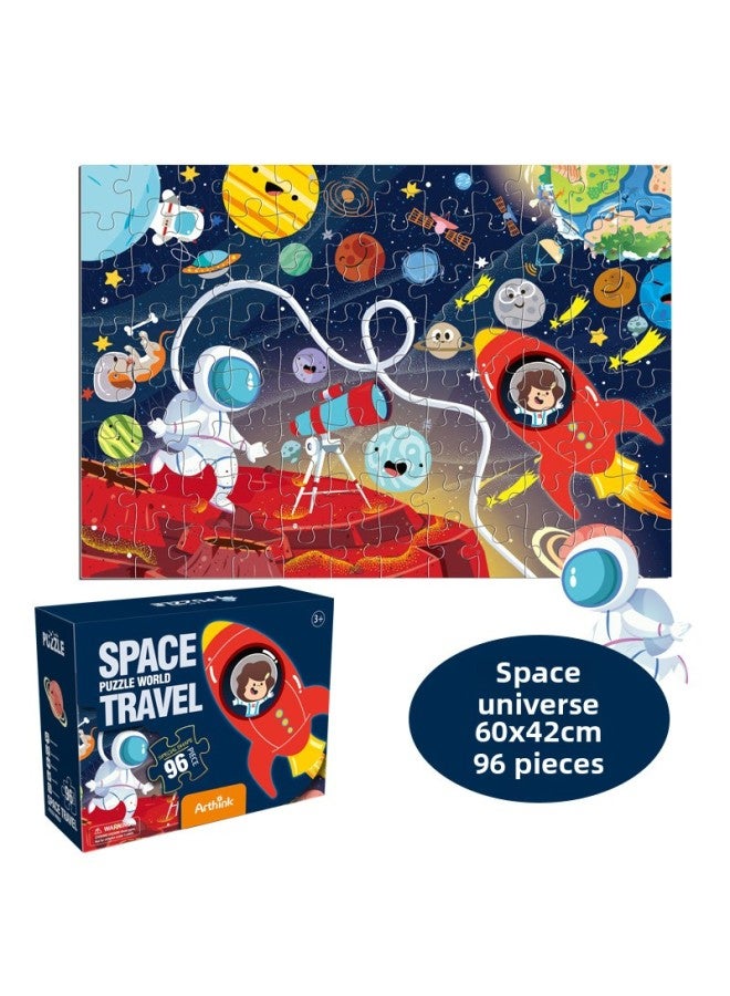 Puzzle 3-6 Years Old Children's Puzzle Toy Children's Puzzle Kindergarten Birthday Gift-Color:Space Universe -96 【color Box】】 - Image 1